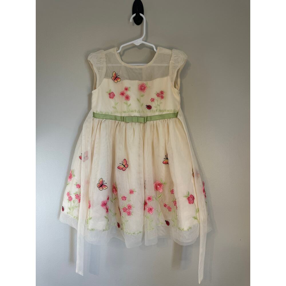 Jona Michelle Girls 4T Flower and Butterfly Cream Chiffon Summer Dress
